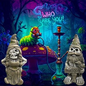 Halloween Skeleton Gnome Pair Cement Statues Gothic Spooky Garden Decor